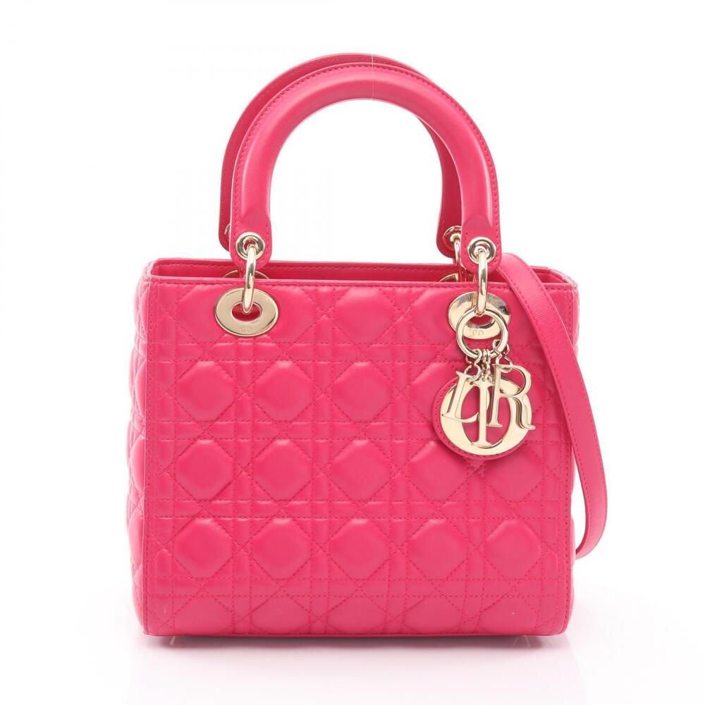 Christian Dior LADY Cannage Handbag Leather Pink